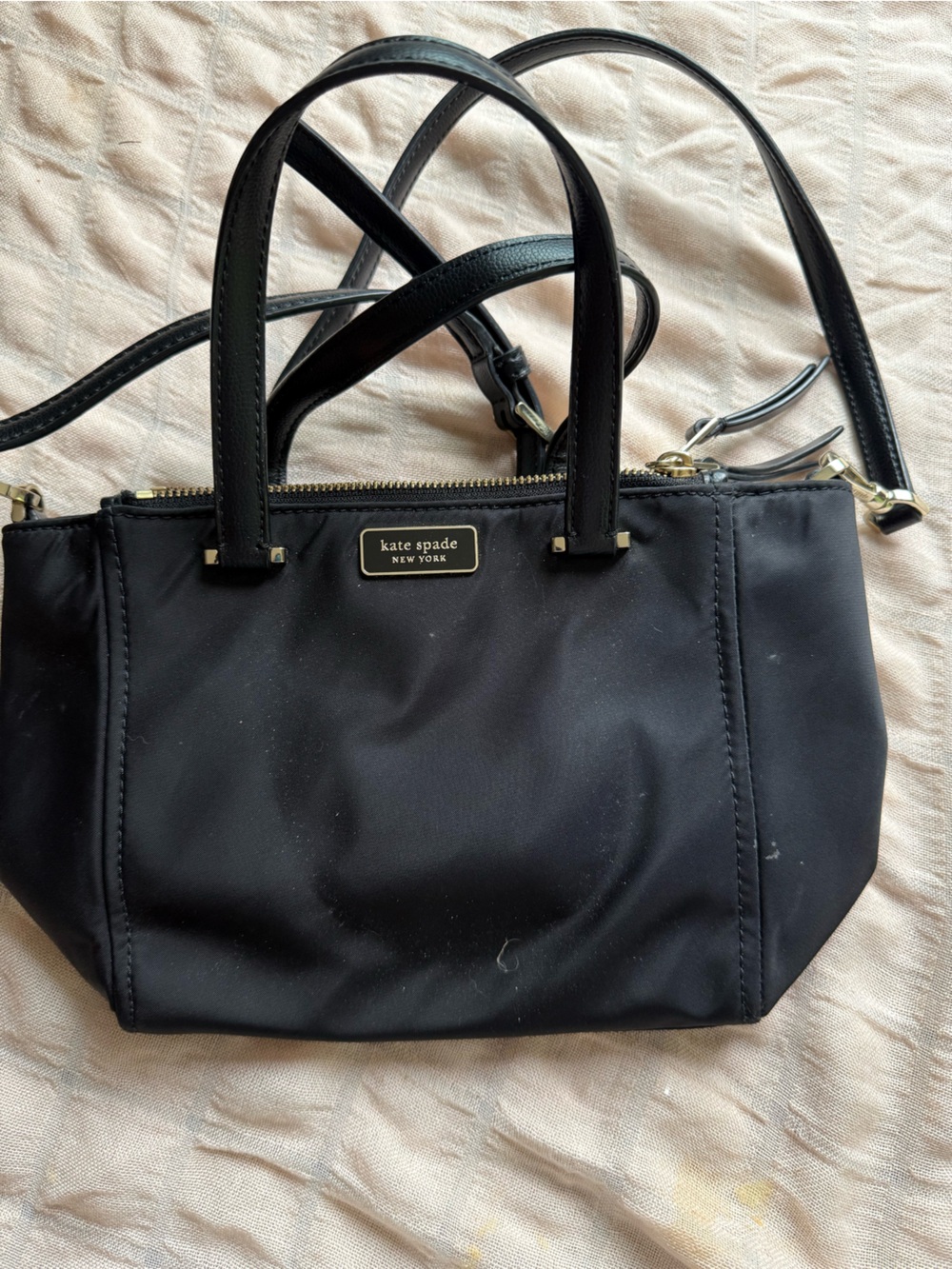 kate spade black nylon crossbody satchel with gold hardware